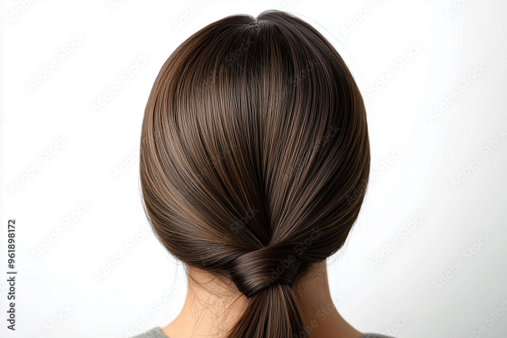 Tie glossy healthy woman hair isolated on white background, Behind of woman hair for beauty commercial. Tie glossy healthy woman hair isolated on white background, Behind of woman hair for beauty commercial.