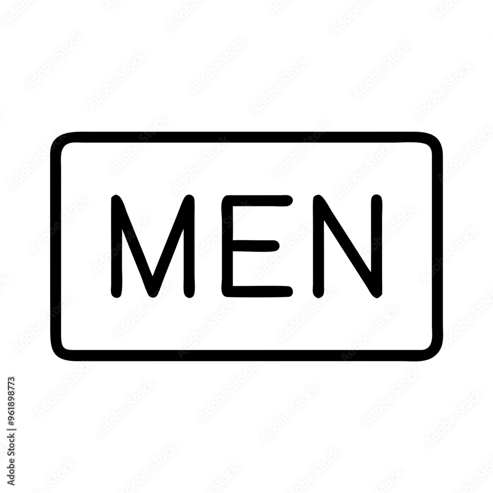 Men’s restroom sign, black and white rectangular icon Men’s restroom sign, black and white rectangular icon