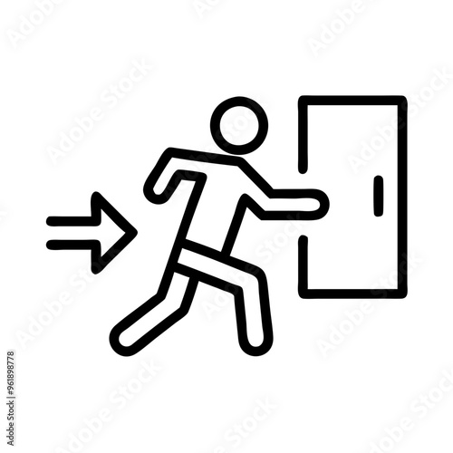 Exit sign with person running, black and white emergency icon
