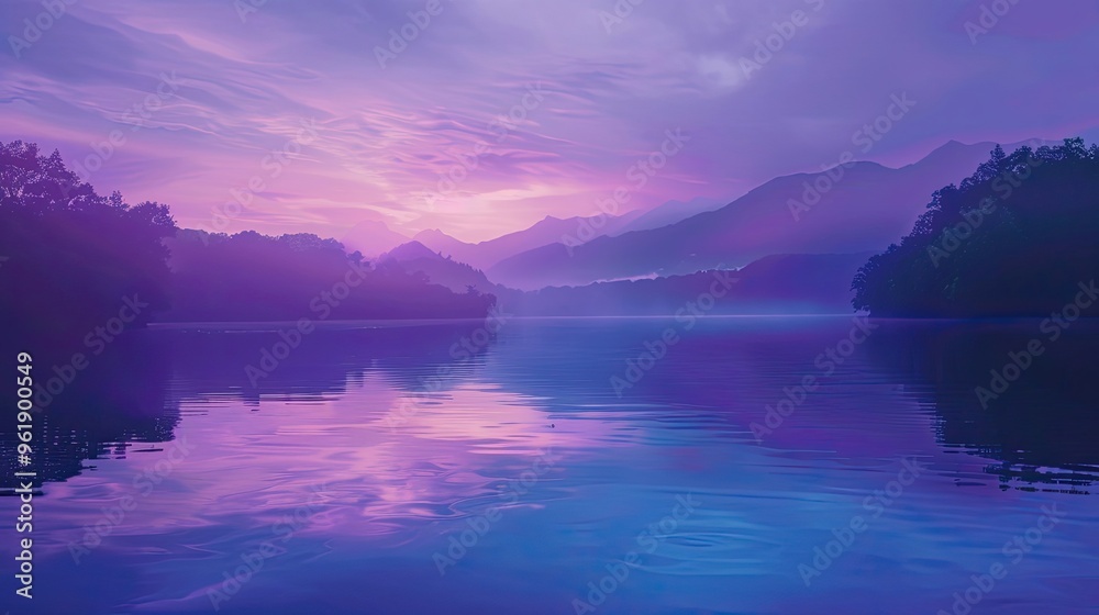 Lofi background with a serene lakeside view at twilight glowing mist over calm water Lofi background with a serene lakeside view at twilight glowing mist over calm water