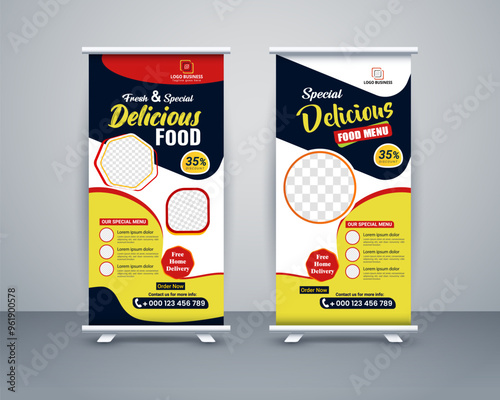 Food roll up banner design for restaurant, template modern standee banner design.