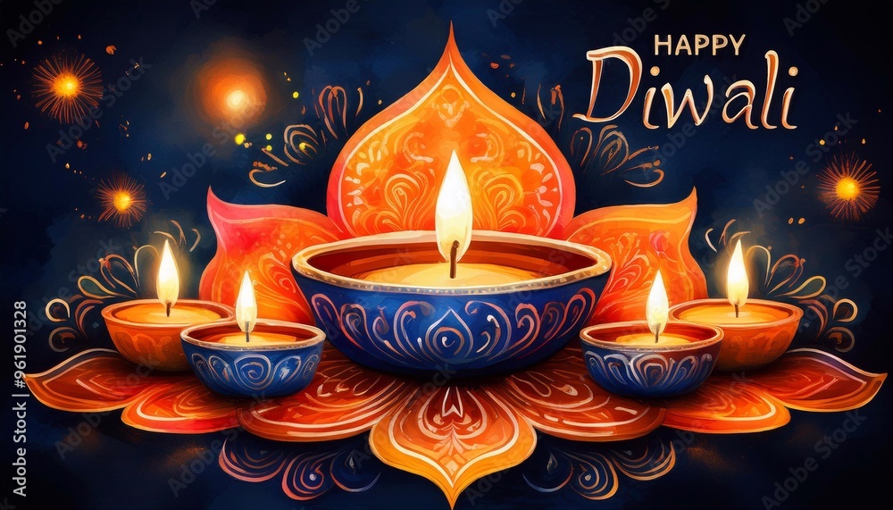 Happy Diwali Poster with Diya Lamp Poster Design Happy Diwali Poster with Diya Lamp Poster Design