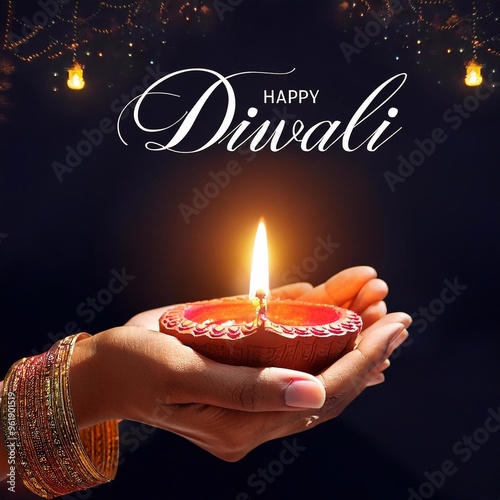 Happy Diwali Poster with Diya Lamp Poster Design