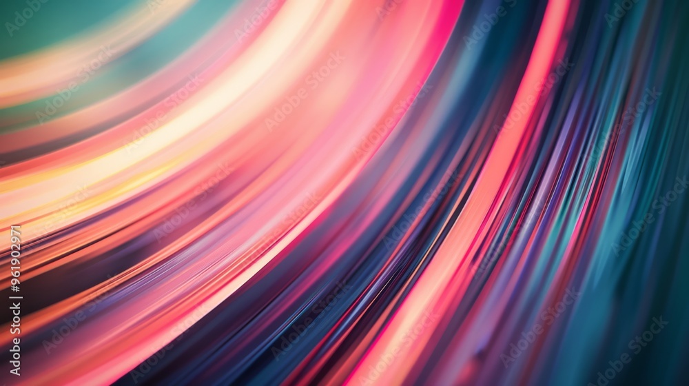 Fluid motion of bright streaks in a mesmerizing blend of pink, teal, and purple hues creating a dynamic, abstract visual.