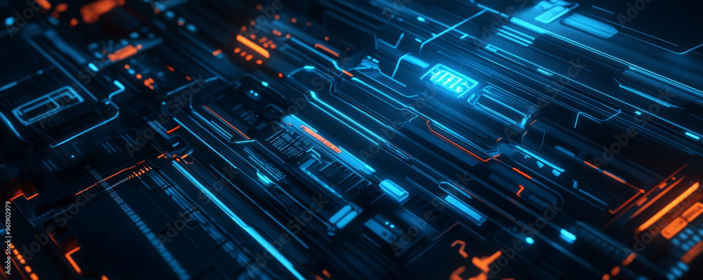 A dynamic web design layout featuring neon blue accents on a dark background, perfect for a high-tech or futuristic brand. A dynamic web design layout featuring neon blue accents on a dark background, perfect for a high-tech or futuristic brand.