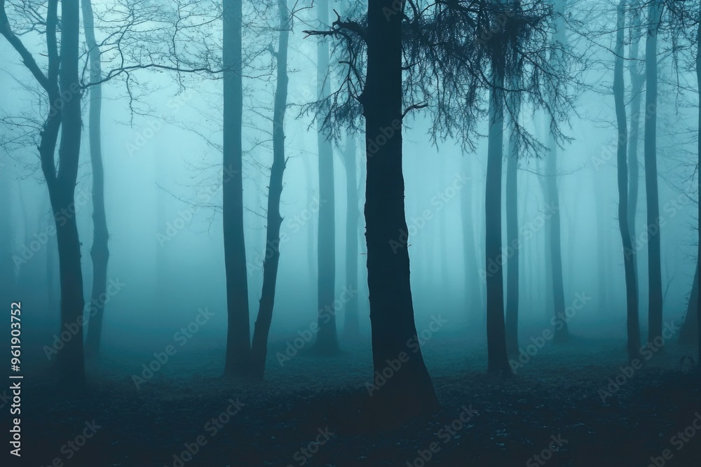 A forest with trees and fog A forest with trees and fog