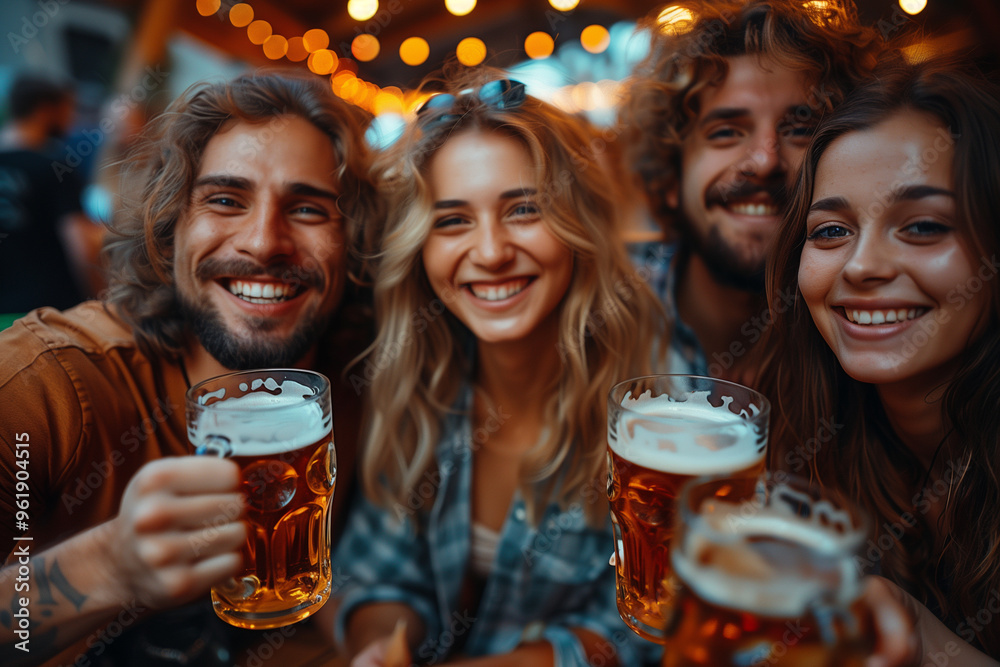 Octoberfest concept. Group of friends drinking beer. Octoberfest concept. Group of friends drinking beer.