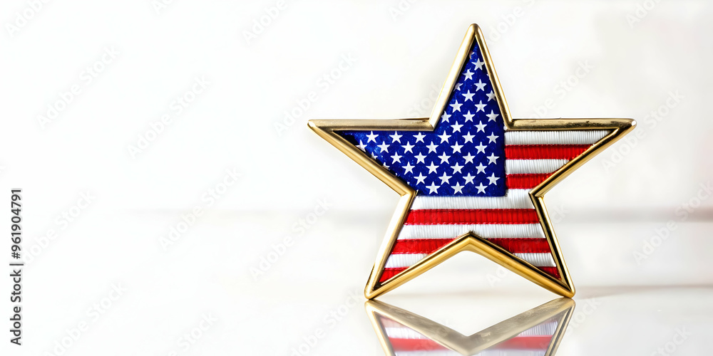 Flat Glossy Military Badge Vector Illustration on Reflective Star-Spangled Background - Ideal for Veterans Day Celebrating Honor and Service