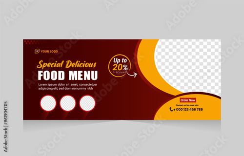 Food banner template design. Fast food restaurant menu social media marketing
