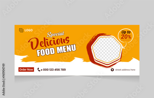 Food banner template design. Fast food restaurant menu social media marketing