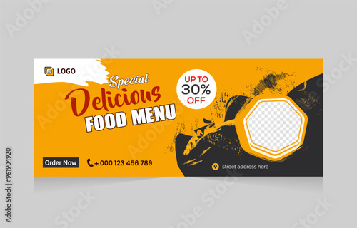 Food banner template design. Fast food restaurant menu social media marketing