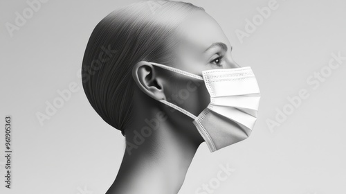 Detailed Profile of Face Mask Showing Thickness and Pleats on Simple Background