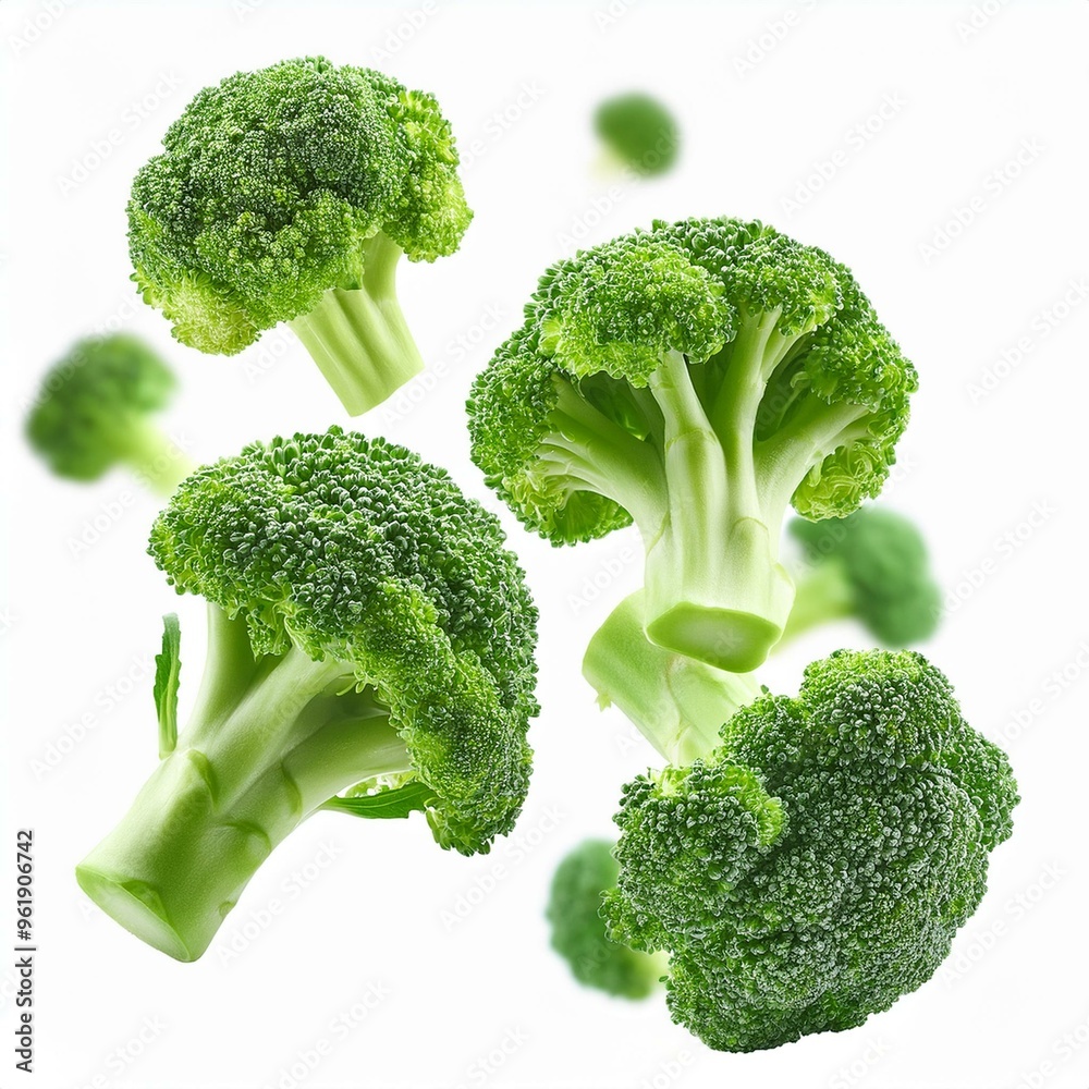 Falling Broccoli isolated on white background Falling Broccoli isolated on white background