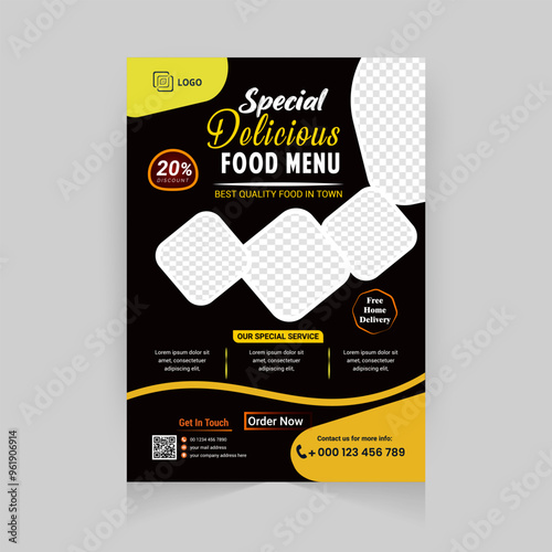 Food flyer template design. Fast food restaurant menu.