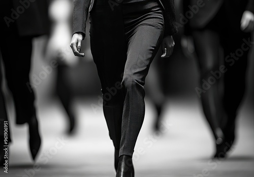 Black and White Fashion Show: Model Walking on Runway