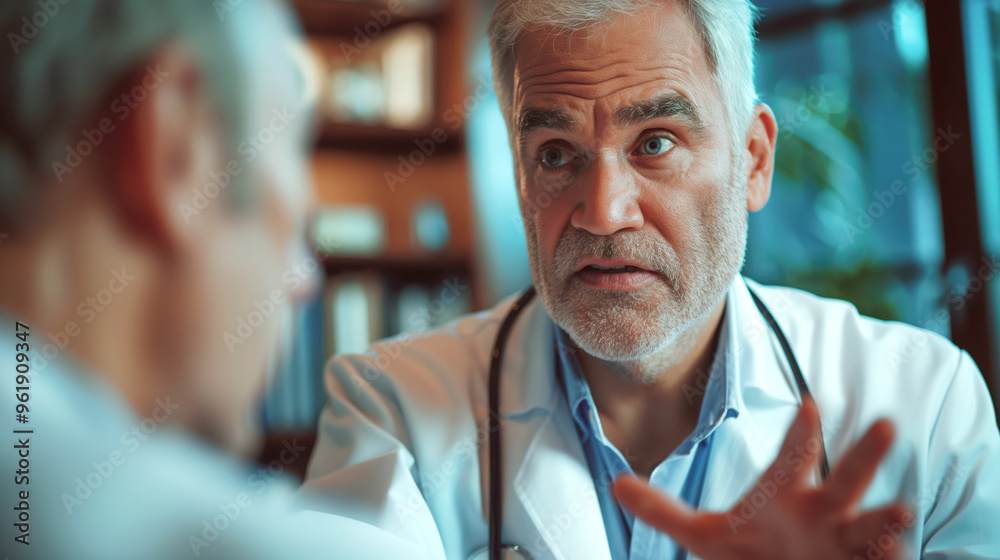 A doctor and patiend are talking to each other in a doctor's office