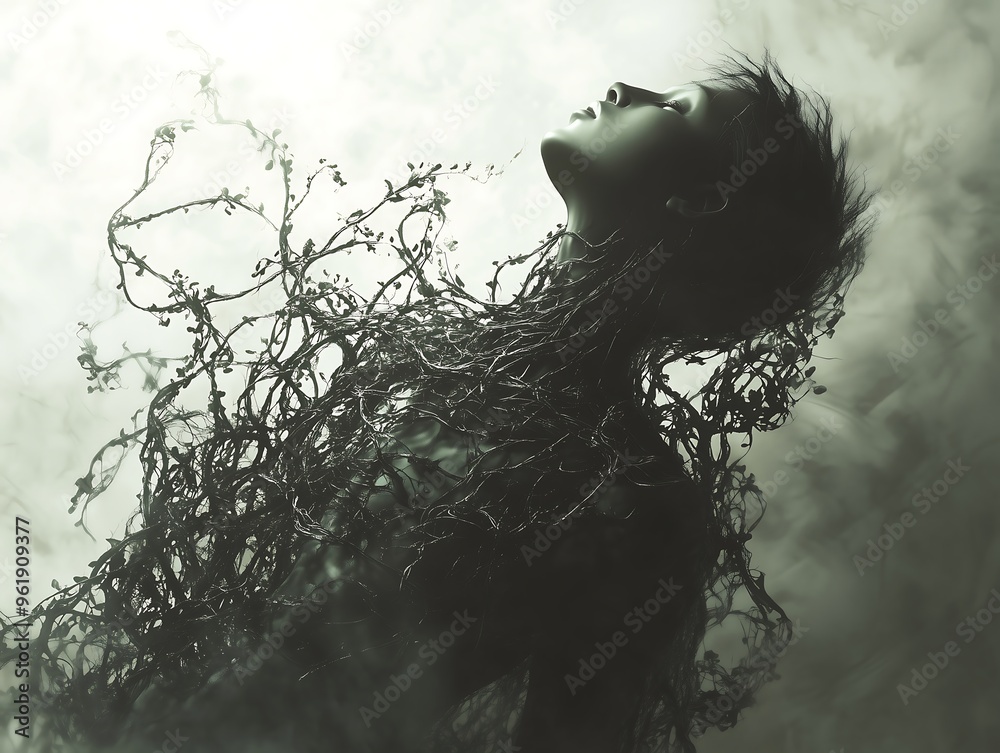 Fototapeta premium Surreal Image of Anxiety Vines Dragging Person into Pit