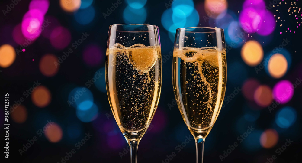 Champagne bubbles with neon glow abstract background Champagne bubbles with neon glow abstract background