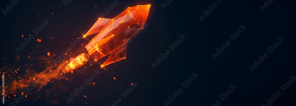 Abstract digital rocket made in orange and fiery tones. The rocket ...