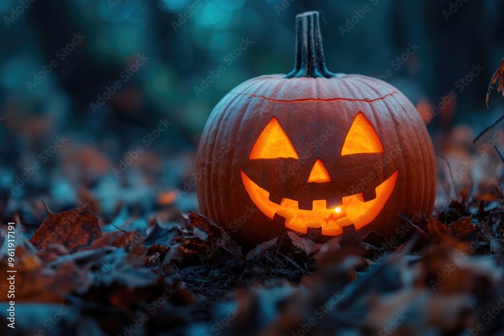 A pumpkin with a smiley face on it is sitting on the ground A pumpkin with a smiley face on it is sitting on the ground