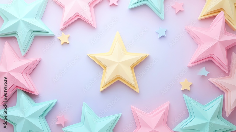 Pastel 3d star frame background. Star background