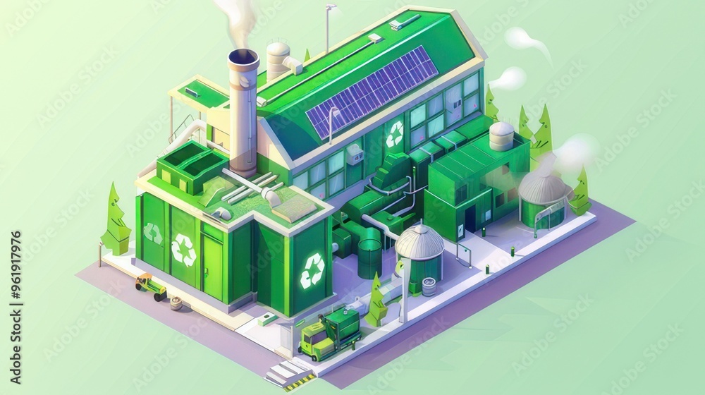 Green industrial facility with renewable energy features Green industrial facility with renewable energy features