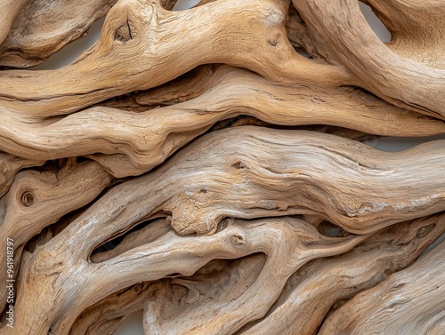 Photo of Driftwood Featuring Curved Organic Patterns and Smooth, Aged Texture, Perfect for Beach, Ocean, or Nature-Themed Design Concepts