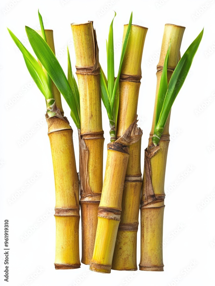 Cane Isolated. Fresh and Sweet Sugarcane Stem on White Background Cane Isolated. Fresh and Sweet Sugarcane Stem on White Background