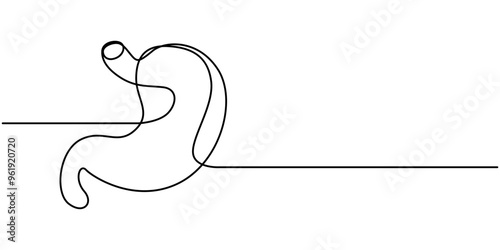 Continuous Line Drawing of Stomach Icon. Hand Drawn Symbol Vector Illustration, Stomach Black Stroke Linear Icon, Stomach. Human Organs Anatomy - Line Icon. Vector Stock Illustration
