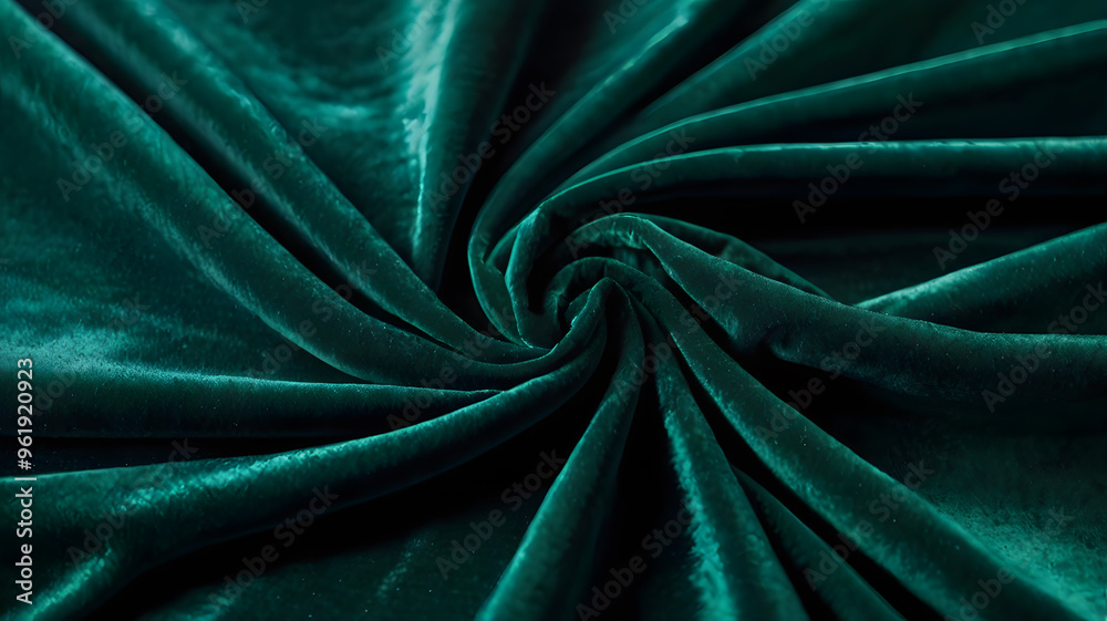 Fototapeta premium Luxurious emerald green velvet fabric draping gracefully, showcasing rich texture and depth of color in soft lighting