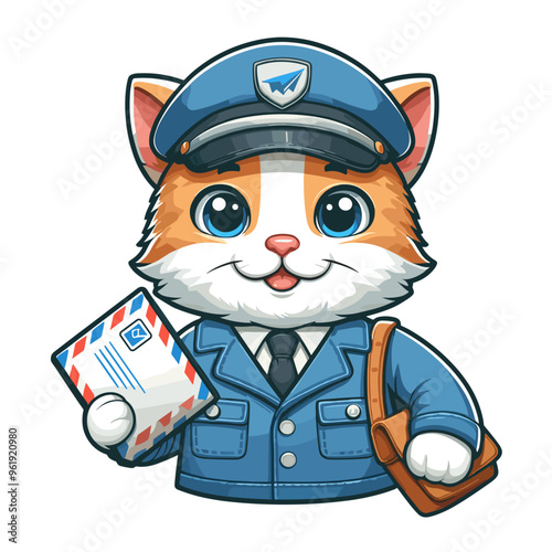 Cartoon Cat Postman Vector Icon Illustration Animal