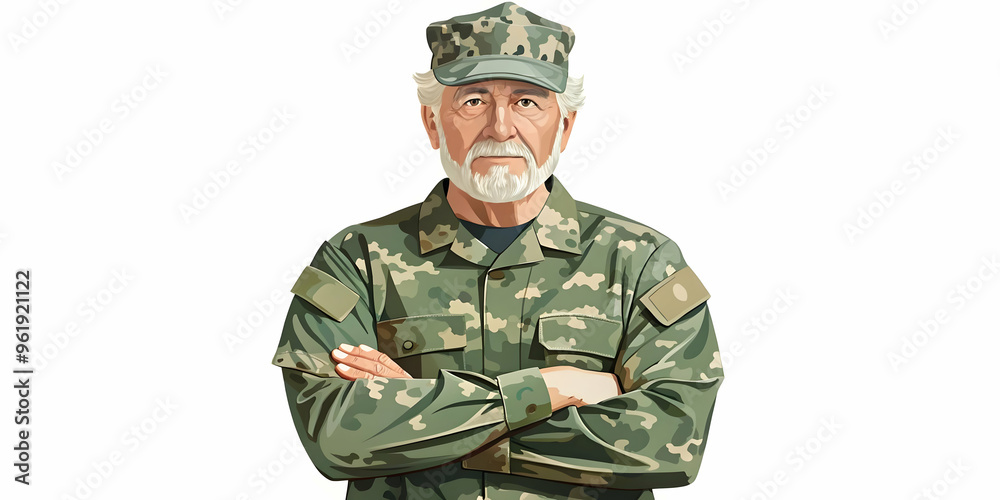 Authentic Flat Vector Illustration of Veterans Day Tribute: Close-Up Candid Shot of Veterans Holding American Flags, Symbolizing Honor and Service Authentic Flat Vector Illustration of Veterans Day Tribute: Close-Up Candid Shot of Veterans Holding American Flags, Symbolizing Honor and Service
