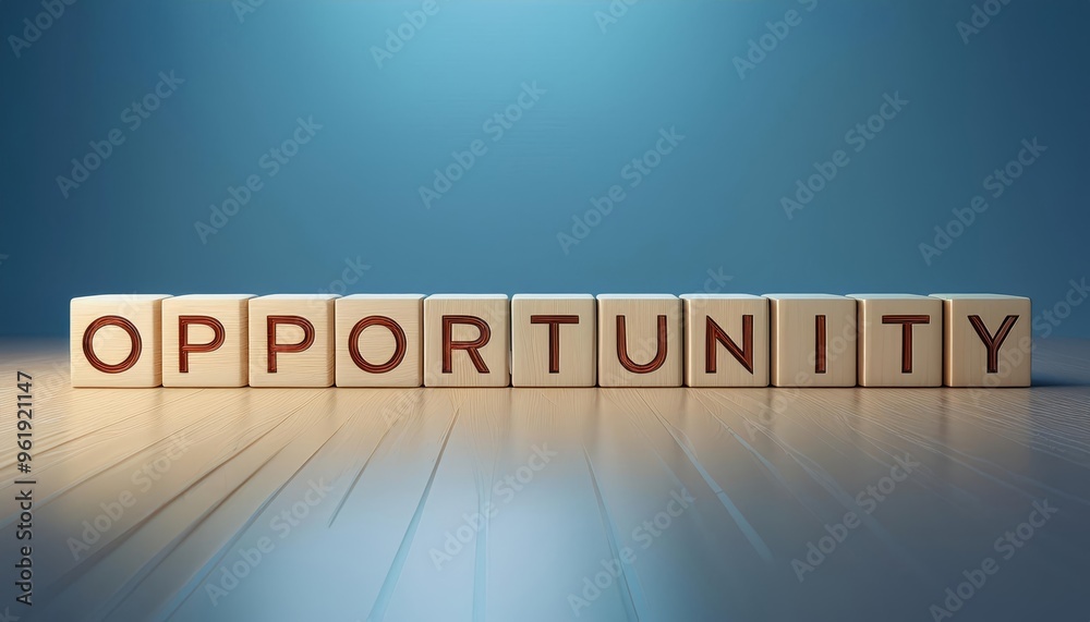 Creative representation of opportunity with wooden cubes on a sleek surface, ideal for motivational and business themes. Creative representation of opportunity with wooden cubes on a sleek surface, ideal for motivational and business themes.