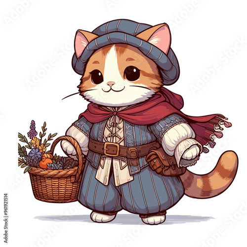 Cartoon Cat Medieval Peasant Vector Icon Illustration Animal