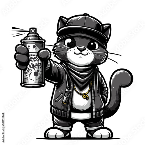 Cartoon Cat Street Artist Vector Icon Illustration Animal