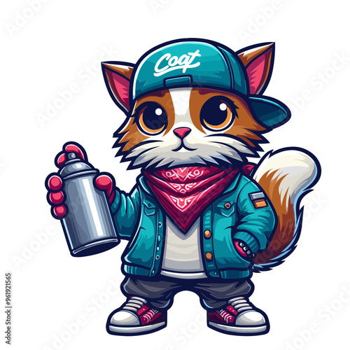Cartoon Cat Street Artist Vector Icon Illustration Animal