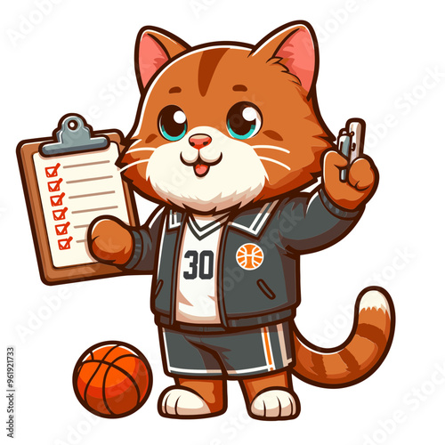 Cartoon Cat Basketball Player Vector Icon Illustration Animal