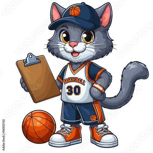 Cartoon Cat Basketball Player Vector Icon Illustration Animal