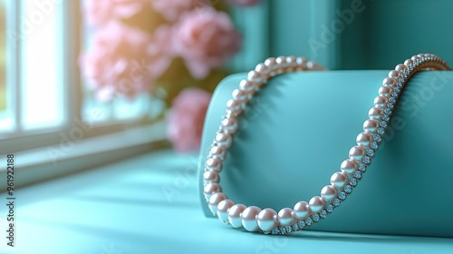 Jewelry, Proposal and Holiday Gift. Fancy Design of a Necklace in Platinum with Diamonds and Pearl. Platinum with Round Pearls and Diamonds.