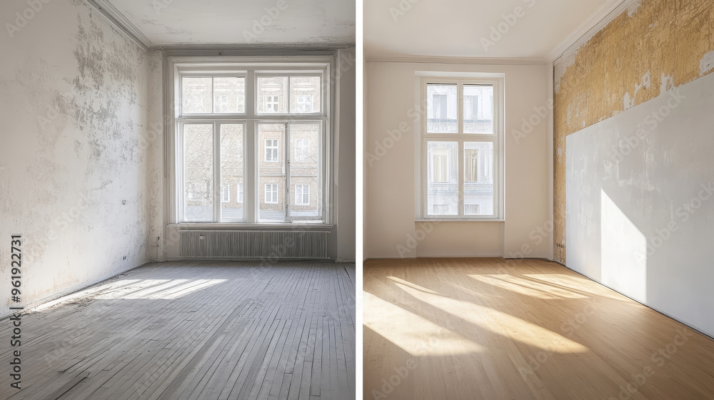 empty room in apartment before and after renovation empty room in apartment before and after renovation