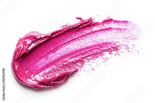 Pink lip gloss smudge on white background