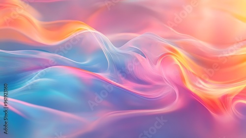 Vibrant multicolored abstract background, fluid gradient waves, iridescent pastel hues, soft blended transitions, ethereal atmosphere smooth flowing curves.