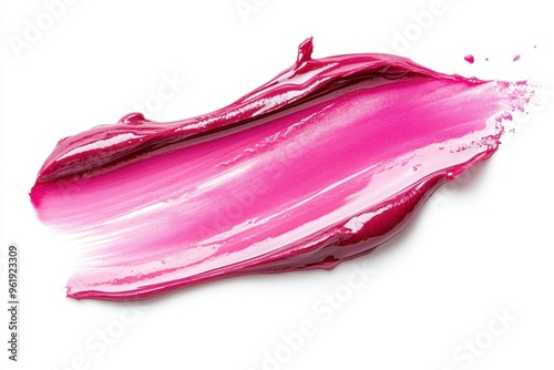 Pink smudged makeup sample on white background