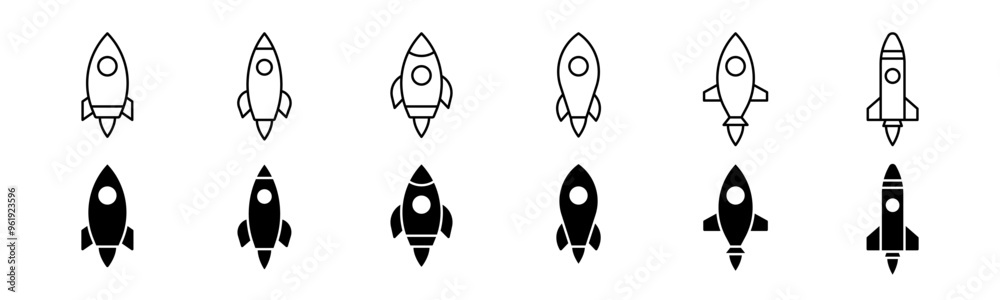 Rocket icon set. Line and glyph space shuttle vector. Spaceship icon set Rocket icon set. Line and glyph space shuttle vector. Spaceship icon set