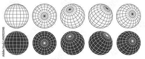 Globe grid icons wireframe vector illustration set isolated in white background