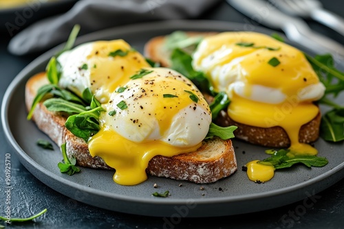 Poached eggs with hollandaise on sourdough