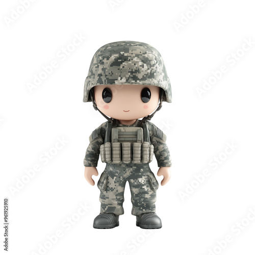 3D Cute Soldier Character in Camouflage Uniform - Isolated on White Transparent Background, PNG 