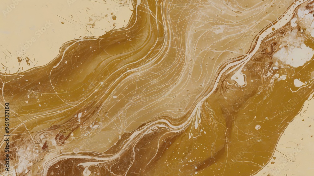 Obraz premium A textured background of a beige fluid art marbling paint design with some white and brown speckles scattered throughout the design