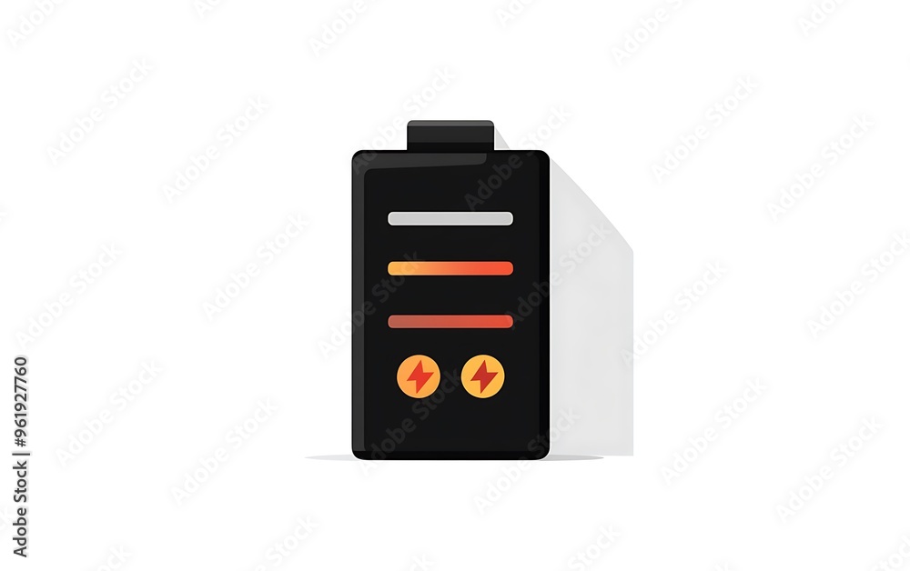 Fototapeta premium Minimalist Black Battery with Charge Indicators - High Quality Vector Graphic on White Background
