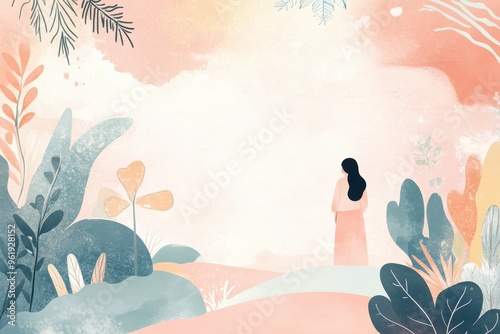 Woman in a Pink Dress with Abstract Floral Background